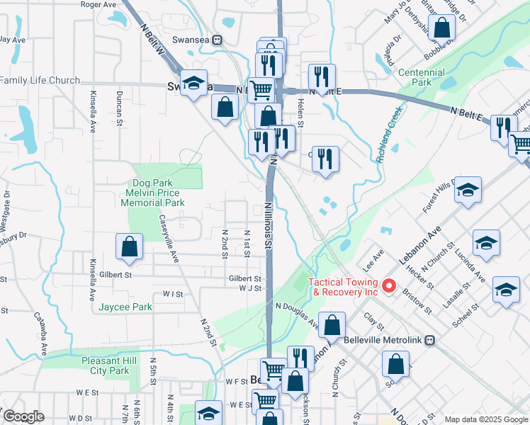 map of restaurants, bars, coffee shops, grocery stores, and more near 1401 North Illinois Street in Swansea