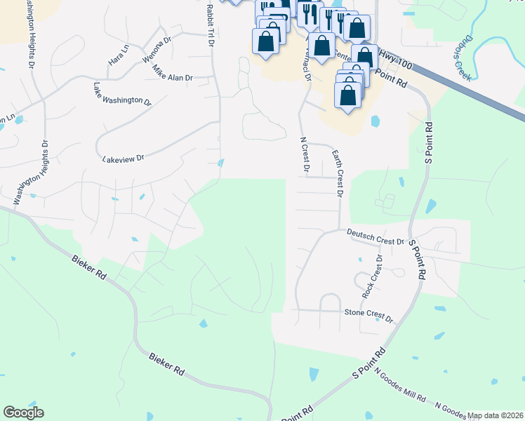 map of restaurants, bars, coffee shops, grocery stores, and more near 2329 Mountain Crest Court in Washington