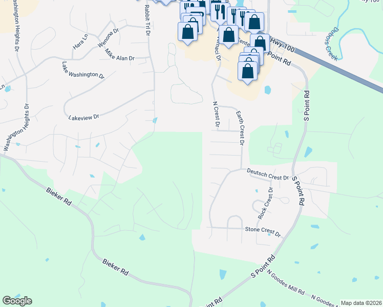 map of restaurants, bars, coffee shops, grocery stores, and more near 2329 Mountain Crest Court in Washington