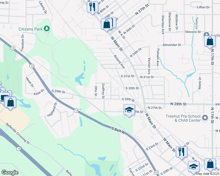 map of restaurants, bars, coffee shops, grocery stores, and more near 2911 Mary Irene Street in Belleville