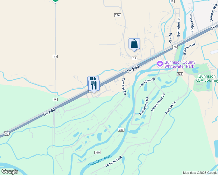 map of restaurants, bars, coffee shops, grocery stores, and more near 37726-37824 U.S. 50 in Gunnison