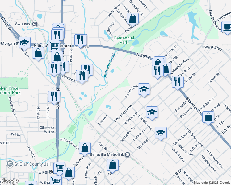 map of restaurants, bars, coffee shops, grocery stores, and more near 21 Hamlet Court in Belleville