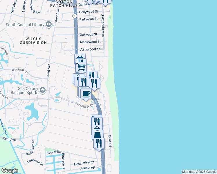 map of restaurants, bars, coffee shops, grocery stores, and more near 1103 South Edgewater House Road in Bethany Beach