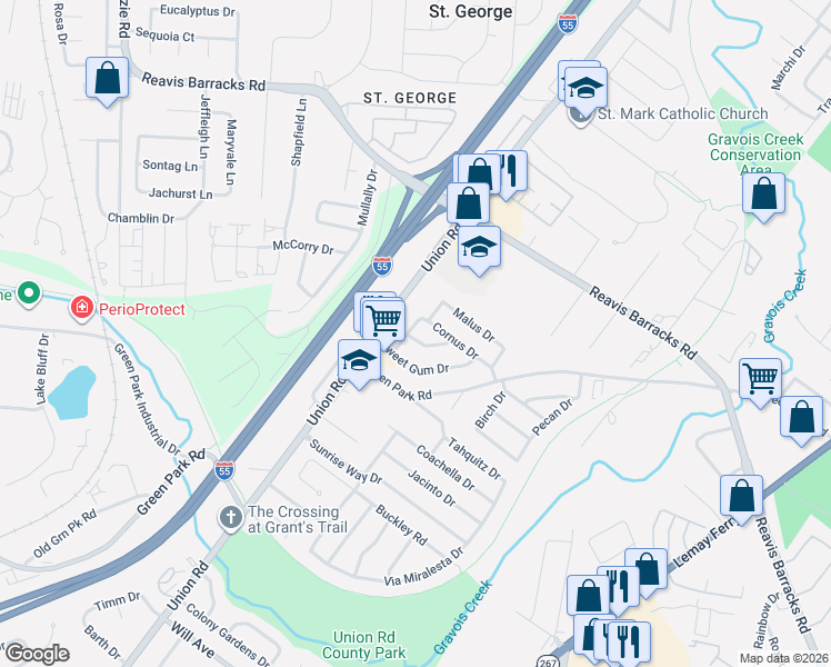 map of restaurants, bars, coffee shops, grocery stores, and more near 4222 Cornus Drive in St. Louis