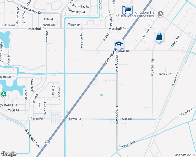 map of restaurants, bars, coffee shops, grocery stores, and more near 3740 Gregory Avenue in West Sacramento