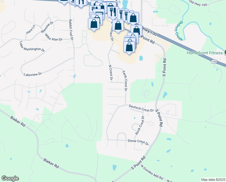 map of restaurants, bars, coffee shops, grocery stores, and more near 2343 Fire Crest Court in Washington