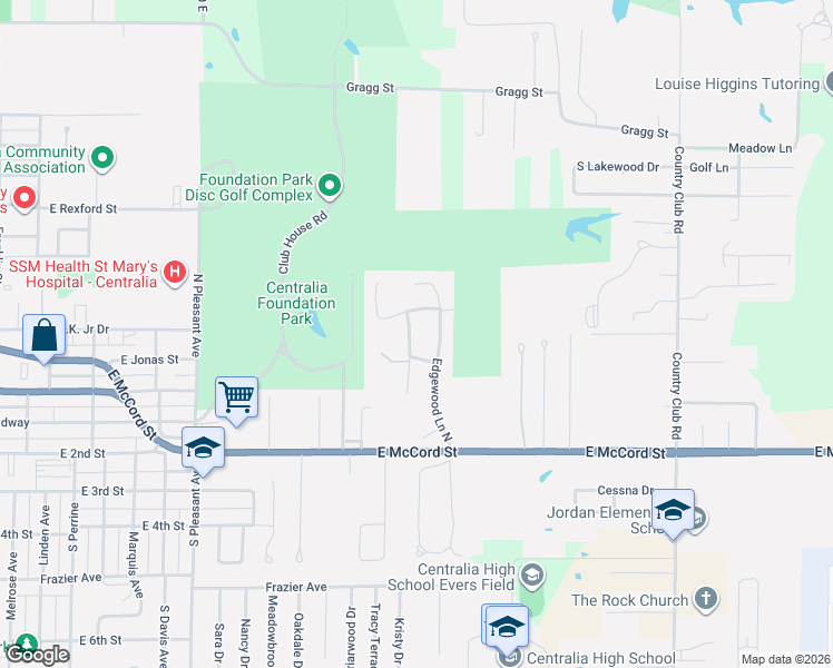 map of restaurants, bars, coffee shops, grocery stores, and more near 65 Park Forest Drive in Centralia