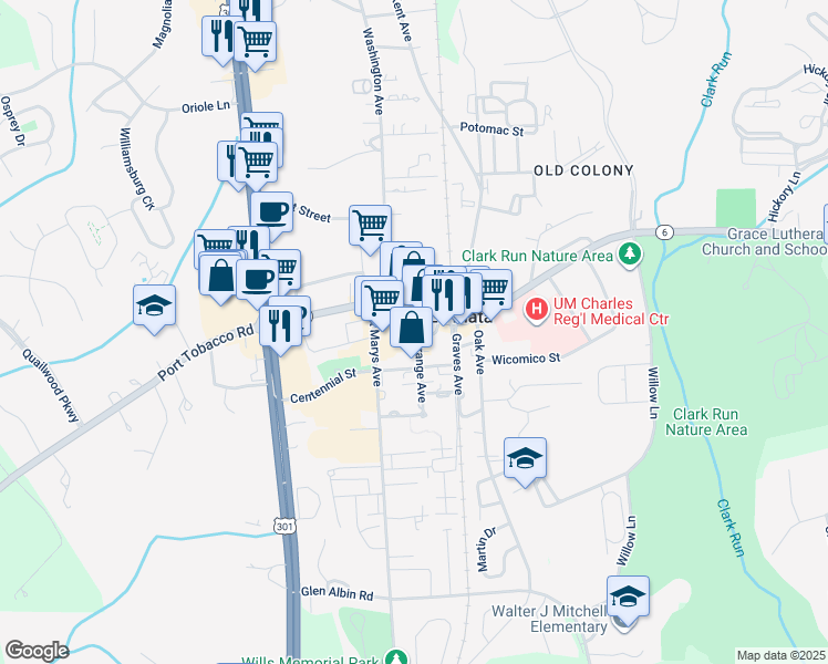 map of restaurants, bars, coffee shops, grocery stores, and more near 100 La Grange Avenue in La Plata