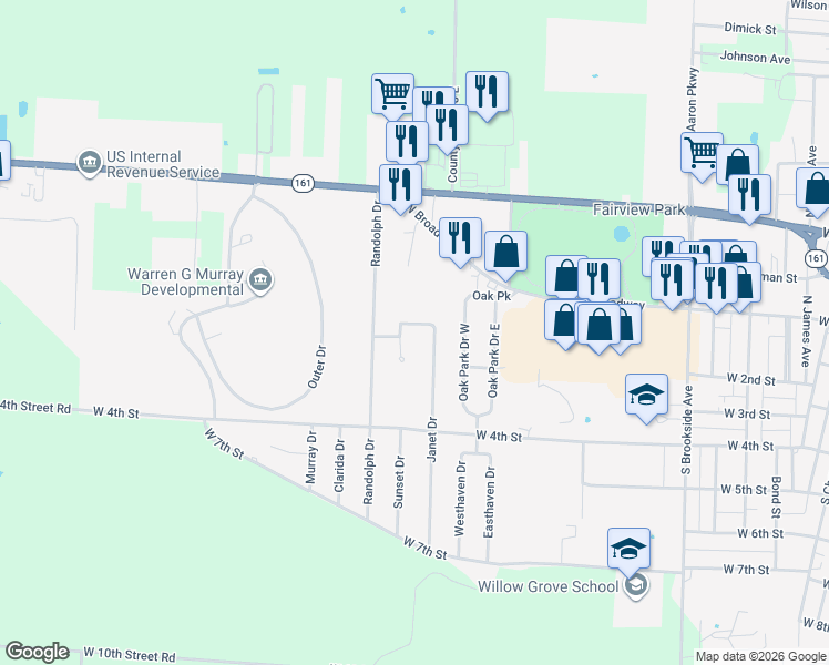 map of restaurants, bars, coffee shops, grocery stores, and more near 1519 Ruth Ann Drive in Centralia