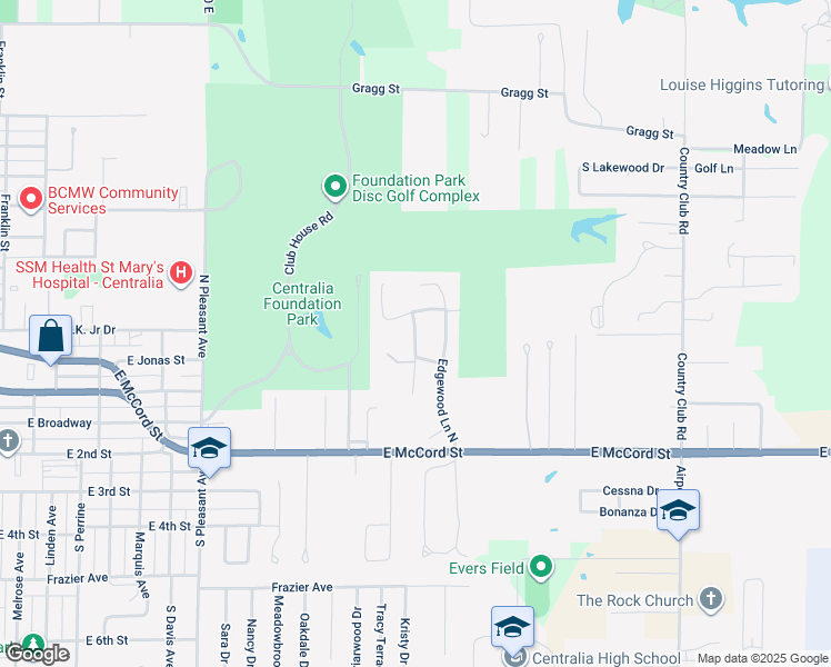 map of restaurants, bars, coffee shops, grocery stores, and more near 0 Park Forest in Centralia