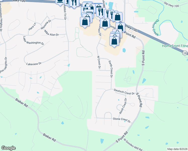 map of restaurants, bars, coffee shops, grocery stores, and more near 2327 Fire Crest Court in Washington