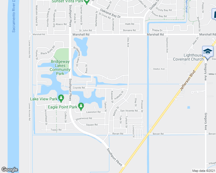 map of restaurants, bars, coffee shops, grocery stores, and more near 3430 Coyote Road in West Sacramento