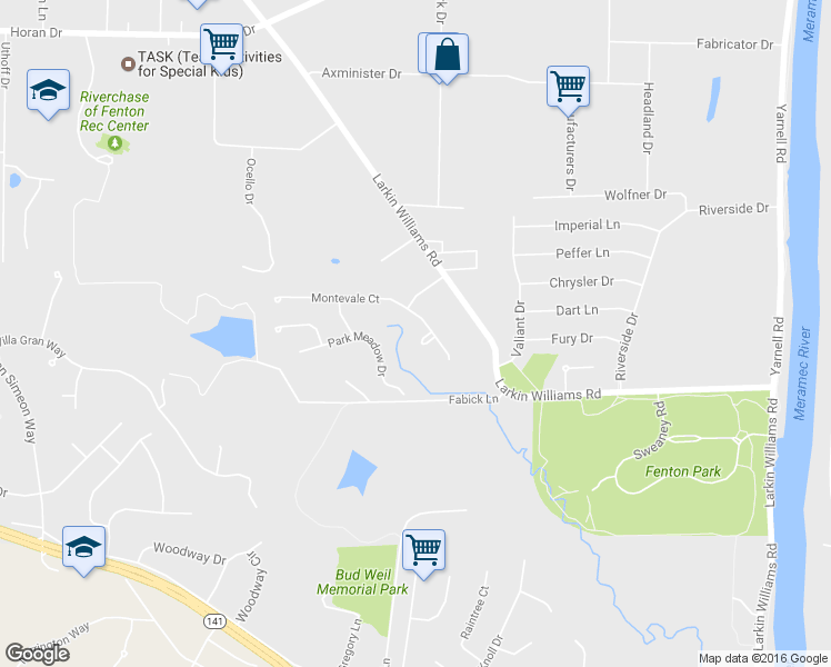 map of restaurants, bars, coffee shops, grocery stores, and more near 505 Riverchase Circle in Fenton
