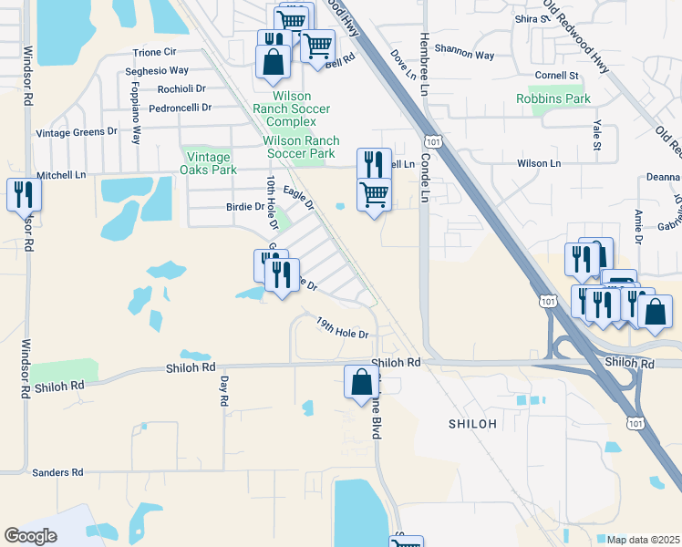map of restaurants, bars, coffee shops, grocery stores, and more near 7242 16th Hole Drive in Windsor