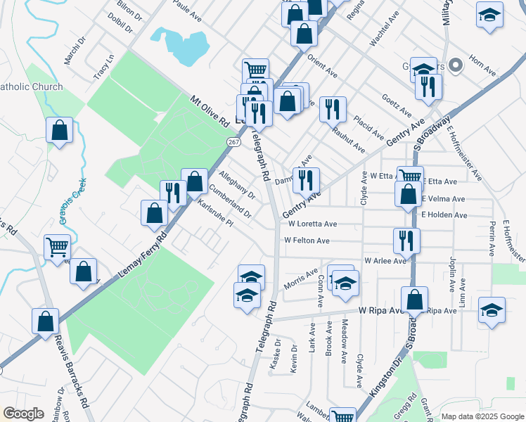 map of restaurants, bars, coffee shops, grocery stores, and more near 1506 Berkshire Dr in St Louis