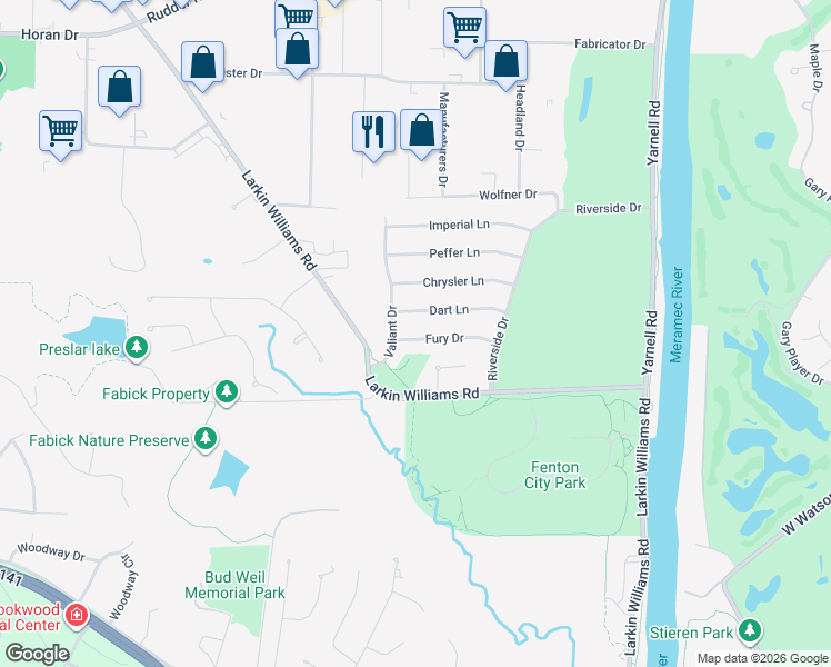 map of restaurants, bars, coffee shops, grocery stores, and more near 367 Fury Drive in Fenton