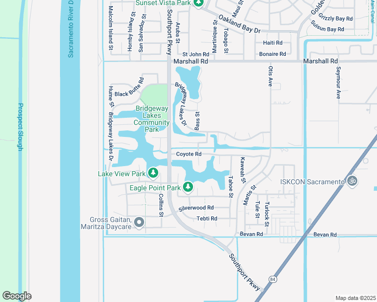 map of restaurants, bars, coffee shops, grocery stores, and more near 3630 Coyote Road in West Sacramento
