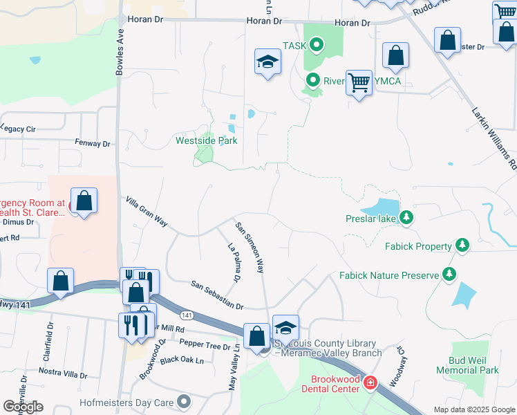 map of restaurants, bars, coffee shops, grocery stores, and more near 921 Villa Gran Way in Fenton