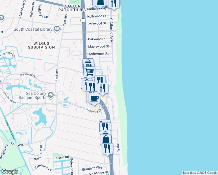 map of restaurants, bars, coffee shops, grocery stores, and more near in Sussex County
