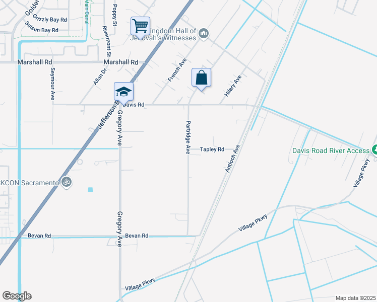 map of restaurants, bars, coffee shops, grocery stores, and more near 3805 Partridge Avenue in West Sacramento