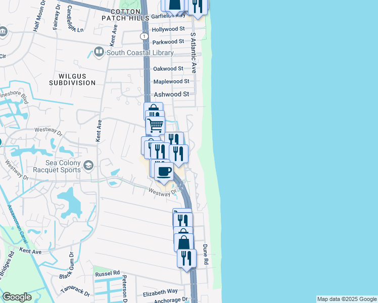 map of restaurants, bars, coffee shops, grocery stores, and more near in Sussex County