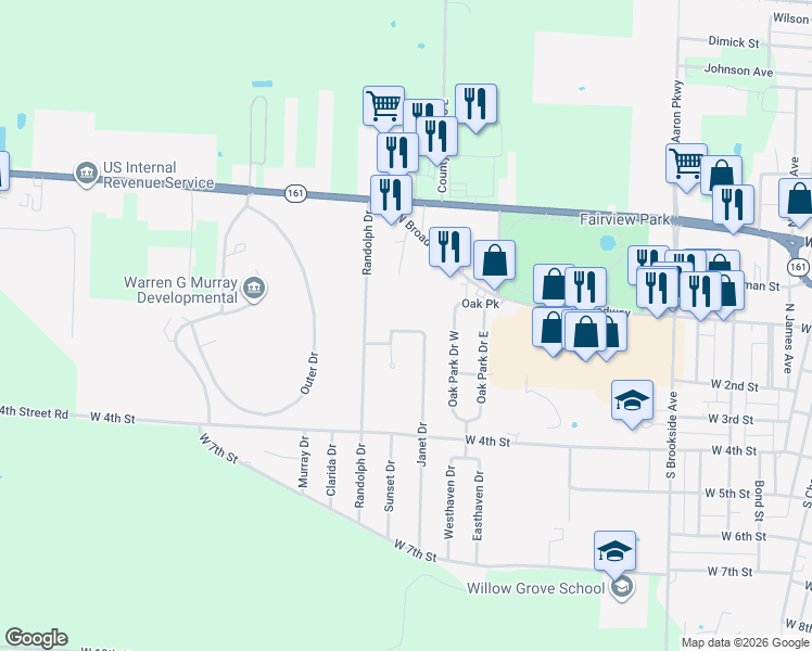 map of restaurants, bars, coffee shops, grocery stores, and more near 1519 Ruth Ann Drive in Centralia