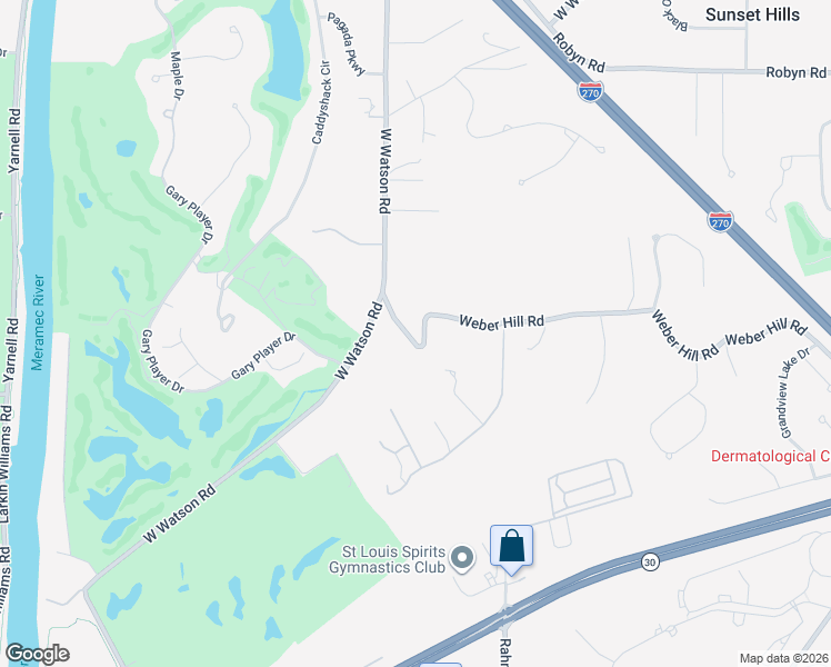 map of restaurants, bars, coffee shops, grocery stores, and more near 12871 Weber Hill Road in St. Louis