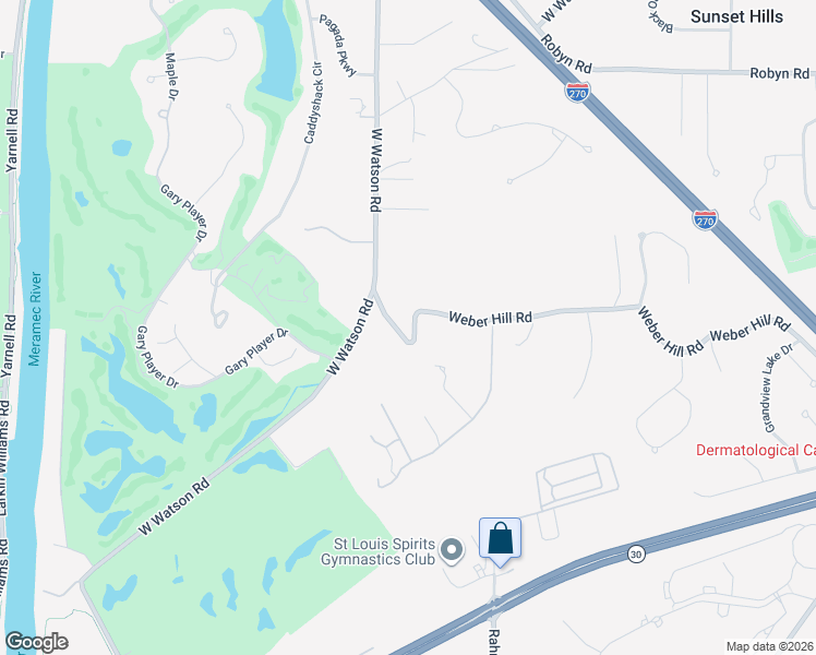 map of restaurants, bars, coffee shops, grocery stores, and more near 12871 Weber Hill Road in St. Louis