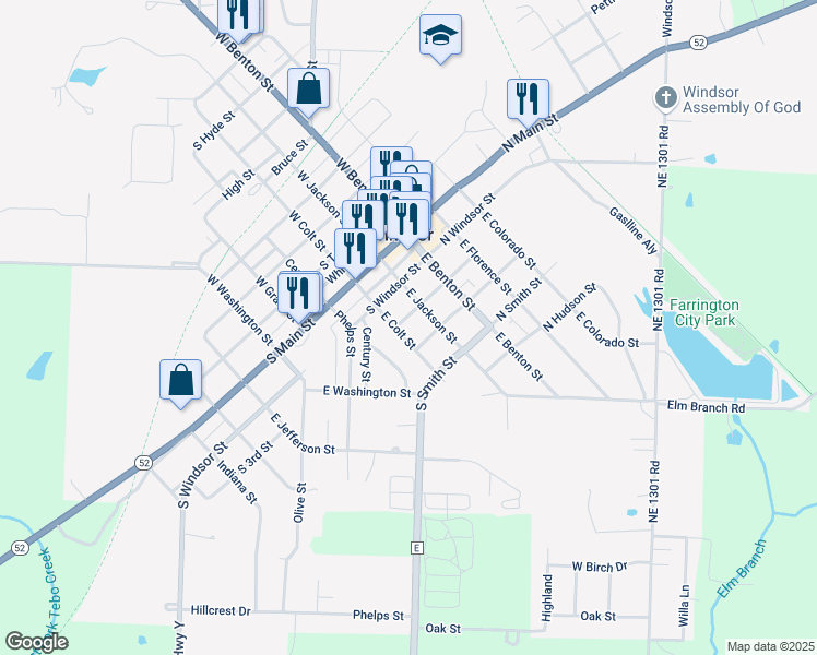 map of restaurants, bars, coffee shops, grocery stores, and more near 307 East Colt Street in Windsor