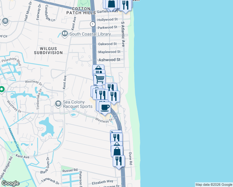 map of restaurants, bars, coffee shops, grocery stores, and more near in Sussex County