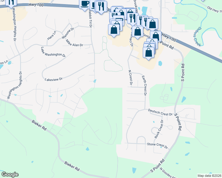 map of restaurants, bars, coffee shops, grocery stores, and more near 2327 Fire Crest Court in Washington