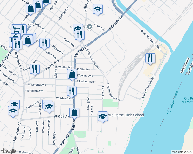 map of restaurants, bars, coffee shops, grocery stores, and more near 226 East Velma Avenue in St. Louis
