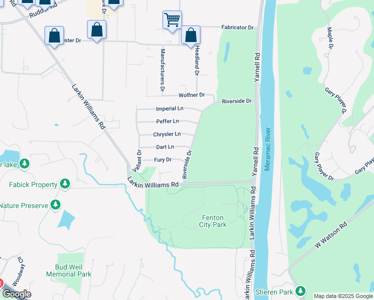 map of restaurants, bars, coffee shops, grocery stores, and more near 263 Fury Drive in Fenton