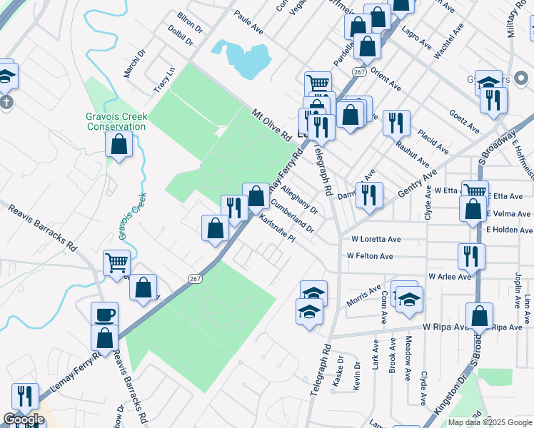map of restaurants, bars, coffee shops, grocery stores, and more near 816 Karlsruhe Place in St. Louis