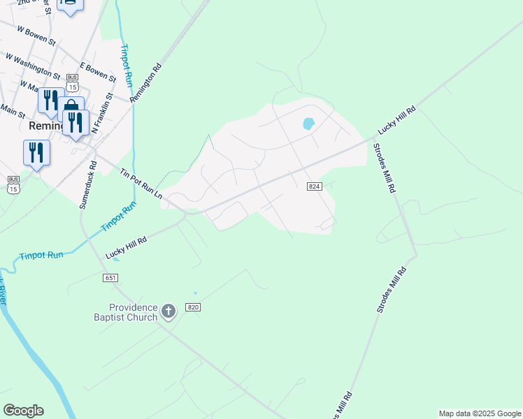 map of restaurants, bars, coffee shops, grocery stores, and more near 12260 Piney Lane in Remington