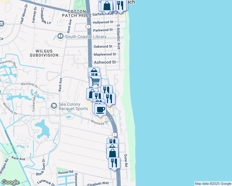 map of restaurants, bars, coffee shops, grocery stores, and more near in Sussex County