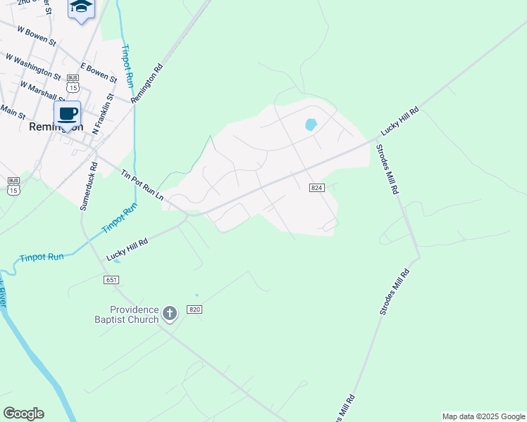 map of restaurants, bars, coffee shops, grocery stores, and more near 12260 Piney Lane in Remington