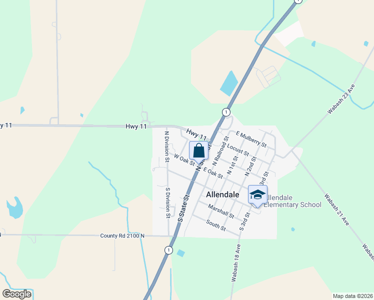 map of restaurants, bars, coffee shops, grocery stores, and more near 101-199 West Oak Street in Allendale
