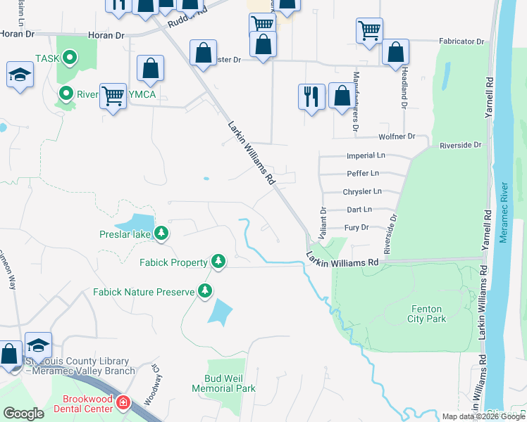 map of restaurants, bars, coffee shops, grocery stores, and more near 505 Riverchase Circle in Fenton