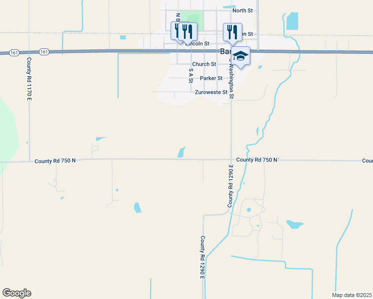 map of restaurants, bars, coffee shops, grocery stores, and more near 12621 Pioneer Road in Bartelso