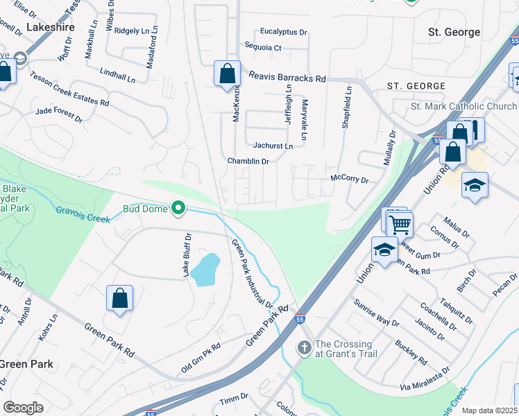 map of restaurants, bars, coffee shops, grocery stores, and more near 9543 Hyde Park Drive in Affton