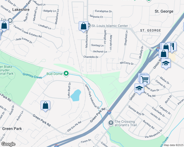 map of restaurants, bars, coffee shops, grocery stores, and more near 9546 Hyde Park Drive in Affton