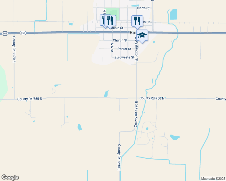 map of restaurants, bars, coffee shops, grocery stores, and more near 12621 Pioneer Road in Bartelso