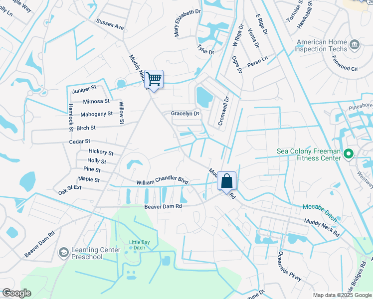map of restaurants, bars, coffee shops, grocery stores, and more near 38155 Muddy Neck Road in Ocean View