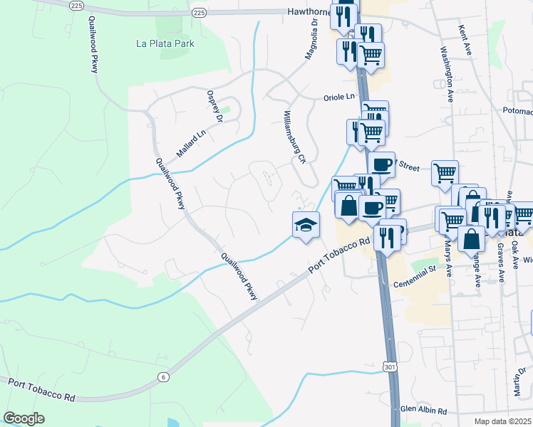 map of restaurants, bars, coffee shops, grocery stores, and more near 9 Gramby Court in La Plata