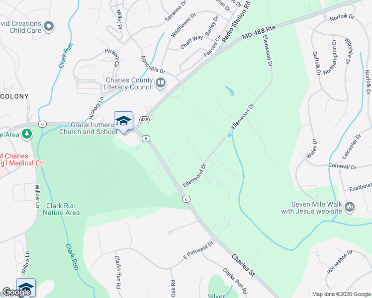 map of restaurants, bars, coffee shops, grocery stores, and more near 6605 Ellenwood Drive in La Plata