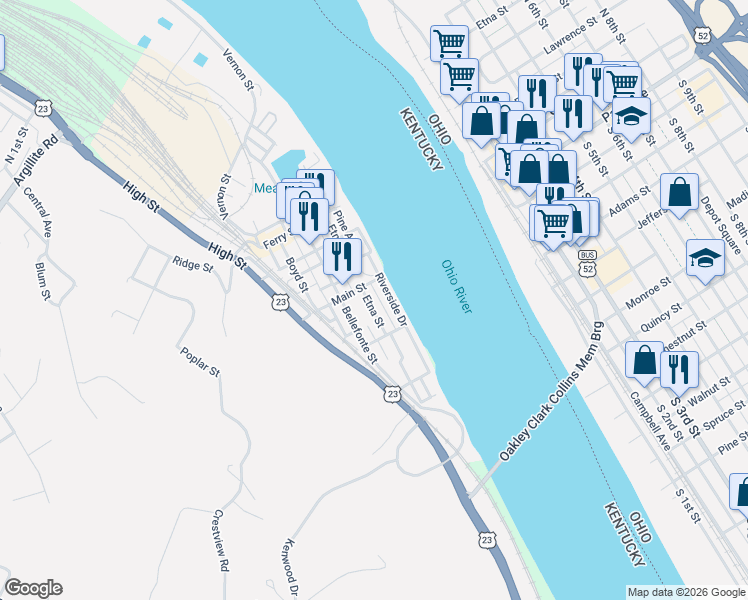 map of restaurants, bars, coffee shops, grocery stores, and more near 300-398 Etna St in Russell