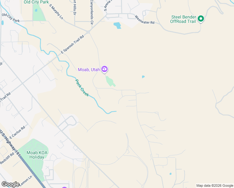 map of restaurants, bars, coffee shops, grocery stores, and more near 2720 East Bench Road in Moab