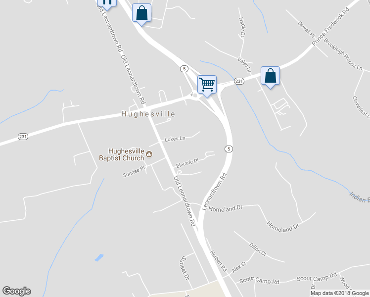 map of restaurants, bars, coffee shops, grocery stores, and more near 15260 Lukes Lane in Hughesville