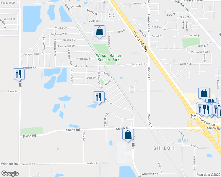 map of restaurants, bars, coffee shops, grocery stores, and more near 7538 13th Hole Drive in Windsor